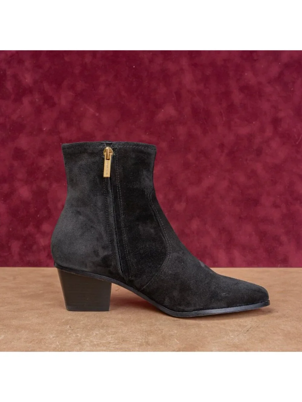 Veronica Beard Women Black Suede Zip Modern Western Fashion Ankle Boots sz 7